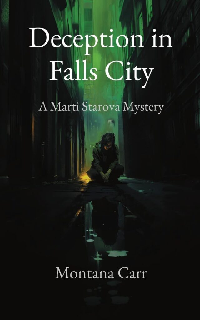 Cover of the erotic private investigator novel Deception in Falls City, A Marti Starova Mystery by author Montana Carr