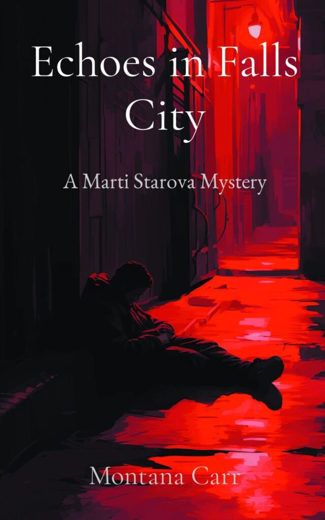 Cover of the erotic private investigator novel Echoes in Falls City, A Marti Starova Mystery by author Montana Carr